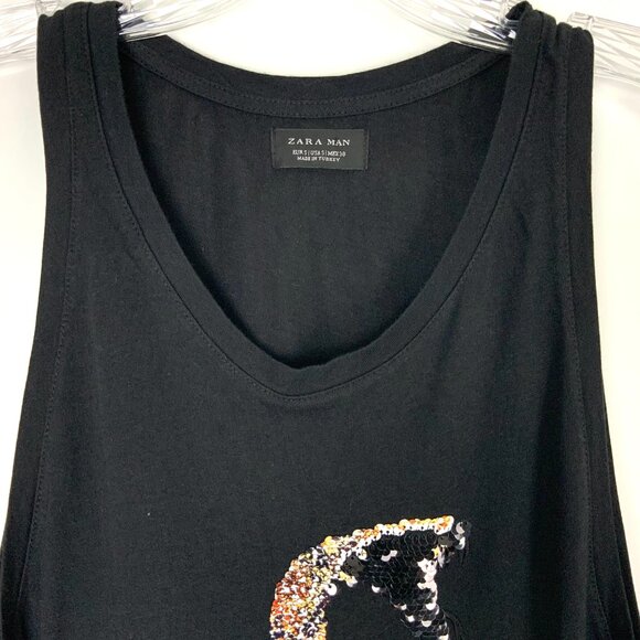 Zara Men’s Black Sequin Snake Tank Top Size Small - Picture 2 of 16